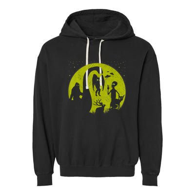 Bigfoot Loch Ness Monster And Mothman Ufos Chupacabra Alien Garment-Dyed Fleece Hoodie