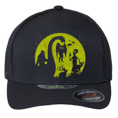 Bigfoot Loch Ness Monster And Mothman Ufos Chupacabra Alien Flexfit Unipanel Trucker Cap