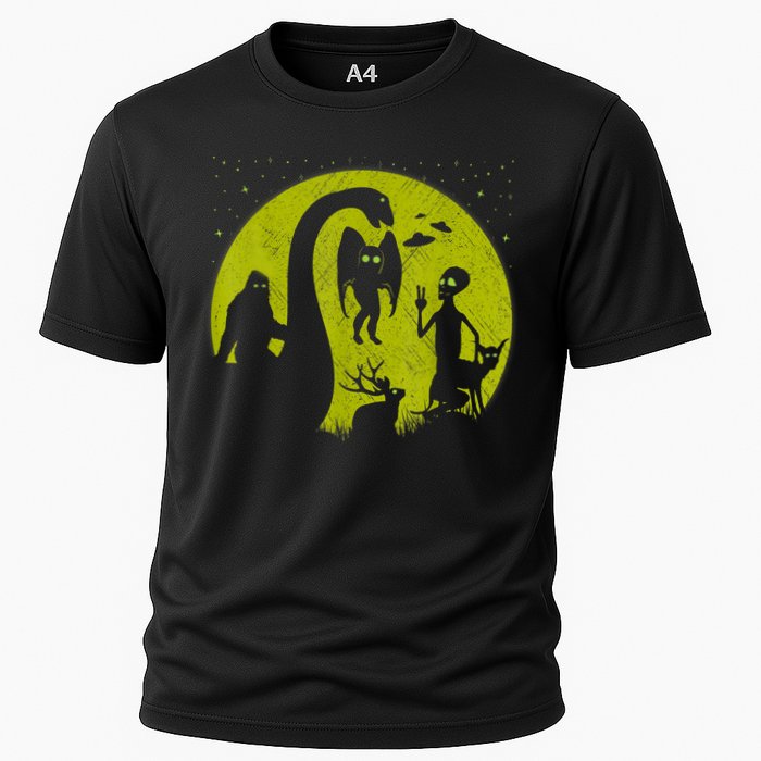 Bigfoot Loch Ness Monster And Mothman Ufos Chupacabra Alien Cooling Performance Crew T-Shirt