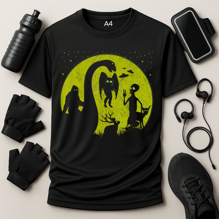 Bigfoot Loch Ness Monster And Mothman Ufos Chupacabra Alien Cooling Performance Crew T-Shirt