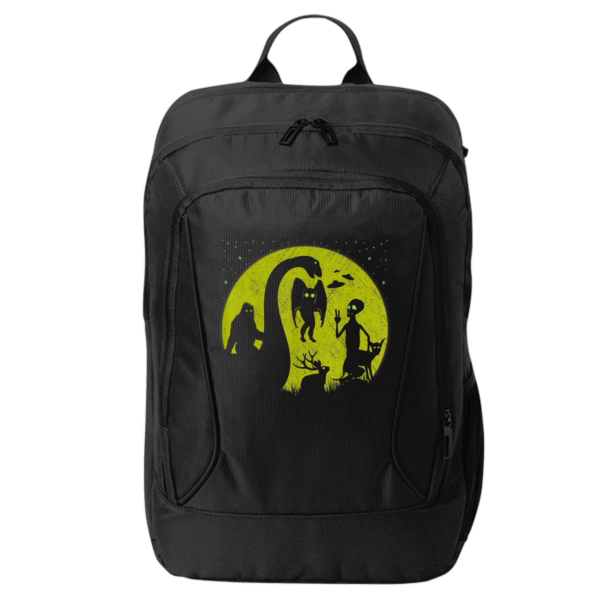 Bigfoot Loch Ness Monster And Mothman Ufos Chupacabra Alien City Backpack
