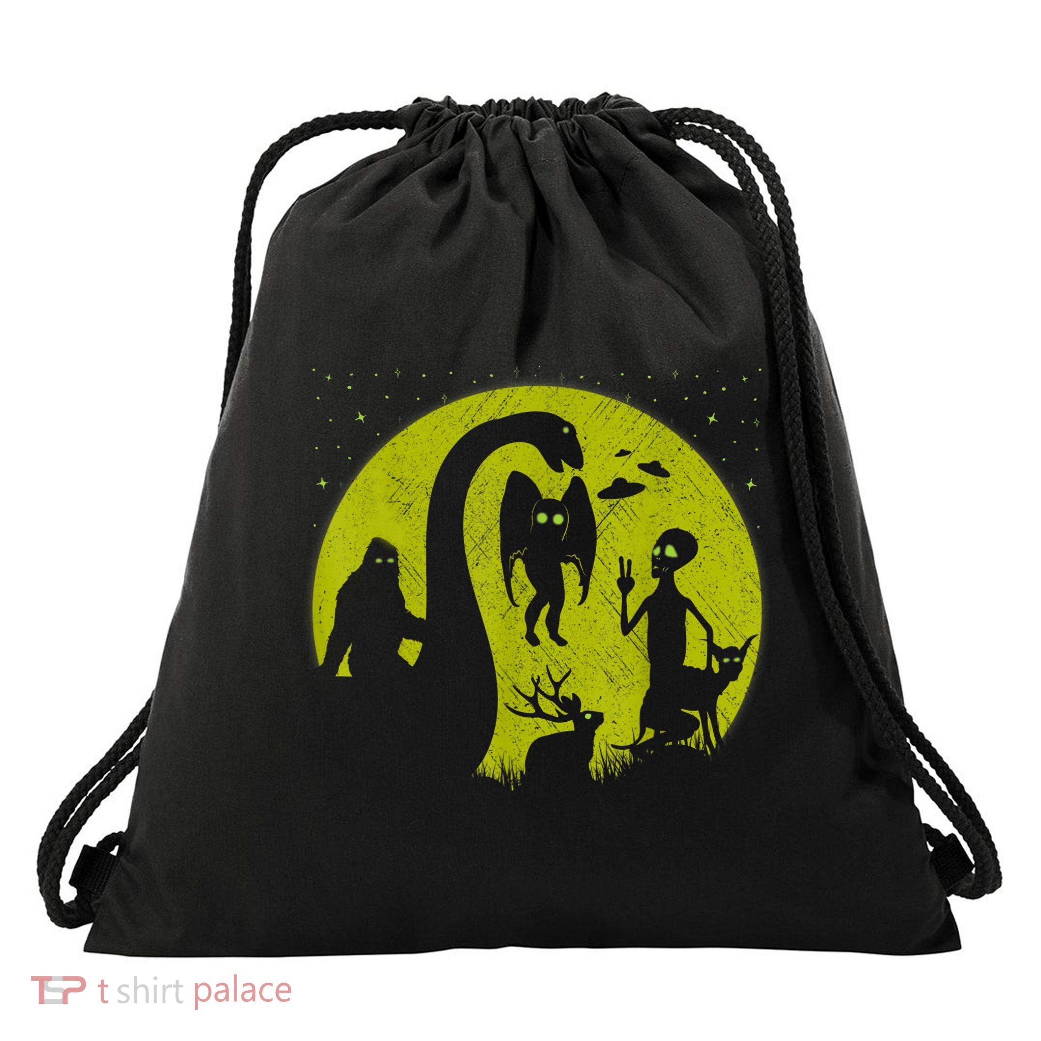 Bigfoot Loch Ness Monster And Mothman Ufos Chupacabra Alien Drawstring Bag