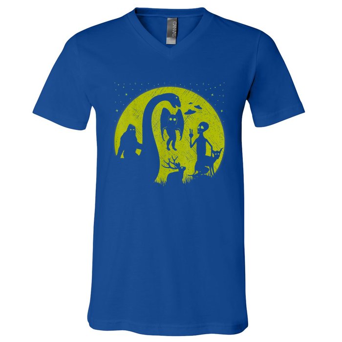 Bigfoot Loch Ness Monster And Mothman Ufos Chupacabra Alien V-Neck T-Shirt