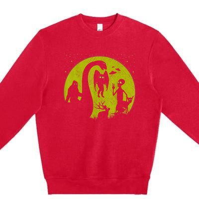 Bigfoot Loch Ness Monster And Mothman Ufos Chupacabra Alien Premium Crewneck Sweatshirt