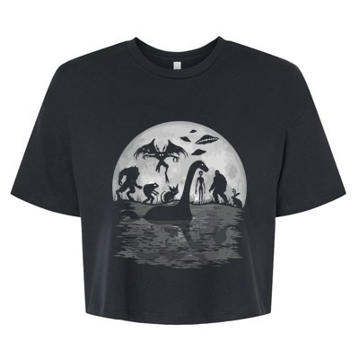 Bigfoot Loch Ness Monster Mothman And Aliens Funny Cryptid Bella+Canvas Jersey Crop Tee