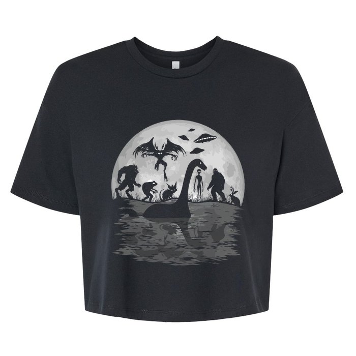 Bigfoot Loch Ness Monster Mothman And Aliens Funny Cryptid Bella+Canvas Jersey Crop Tee