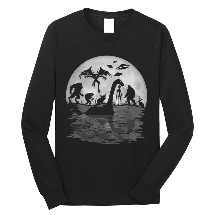 Bigfoot Loch Ness Monster Mothman And Aliens Funny Cryptid Long Sleeve Shirt