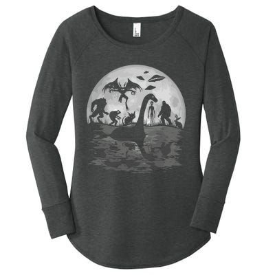 Bigfoot Loch Ness Monster Mothman And Aliens Funny Cryptid Women's Perfect Tri Tunic Long Sleeve Shirt