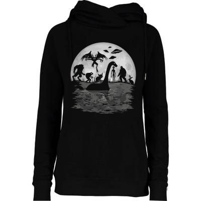 Bigfoot Loch Ness Monster Mothman And Aliens Funny Cryptid Womens Funnel Neck Pullover Hood