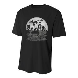 Bigfoot Loch Ness Monster Mothman And Aliens Funny Cryptid Youth Performance Sprint T-Shirt