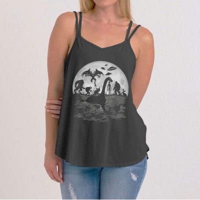 Bigfoot Loch Ness Monster Mothman And Aliens Funny Cryptid Women's Strappy Tank