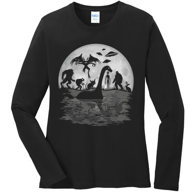 Bigfoot Loch Ness Monster Mothman And Aliens Funny Cryptid Ladies Long Sleeve Shirt