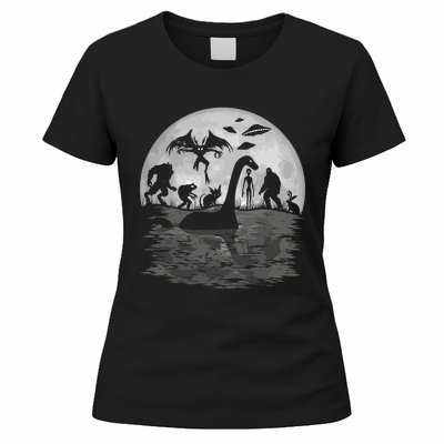 Bigfoot Loch Ness Monster Mothman And Aliens Funny Cryptid Women's T-Shirt