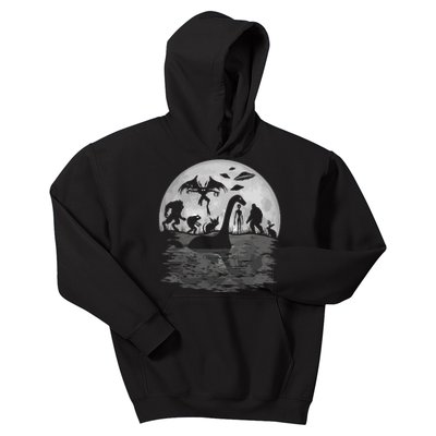 Bigfoot Loch Ness Monster Mothman And Aliens Funny Cryptid Kids Hoodie