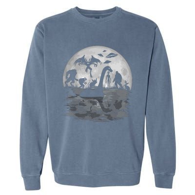 Bigfoot Loch Ness Monster Mothman And Aliens Funny Cryptid Garment-Dyed Sweatshirt