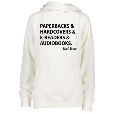 Book Lovers Names Paperbacks Hardcovers EReaders Audios Gift Womens Funnel Neck Pullover Hood