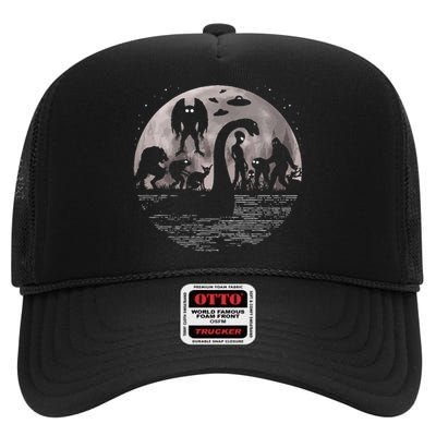 Bigfoot Loch Ness Monster Mothman And Aliens! Funny Cryptid High Crown Mesh Back Trucker Hat