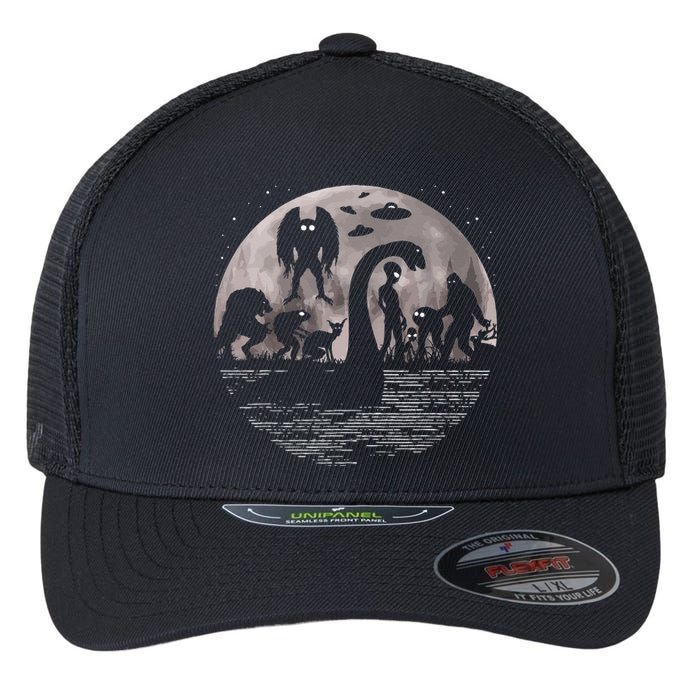 Bigfoot Loch Ness Monster Mothman And Aliens! Funny Cryptid Flexfit Unipanel Trucker Cap