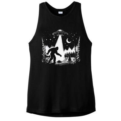 Bigfoot Loch Ness Monster & Ufo Alien Spaceship Ladies PosiCharge Tri-Blend Wicking Tank