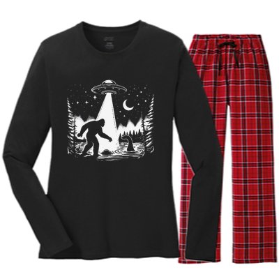 Bigfoot Loch Ness Monster & Ufo Alien Spaceship Women's Long Sleeve Flannel Pajama Set 