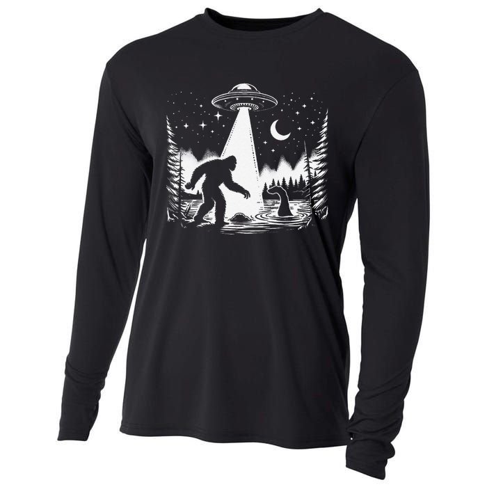 Bigfoot Loch Ness Monster & Ufo Alien Spaceship Cooling Performance Long Sleeve Crew