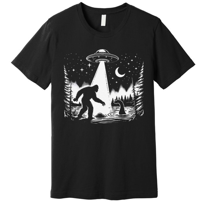 Bigfoot Loch Ness Monster & Ufo Alien Spaceship Premium T-Shirt