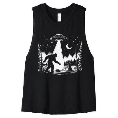 Bigfoot Loch Ness Monster & Ufo Alien Spaceship Women's Racerback Cropped Tank