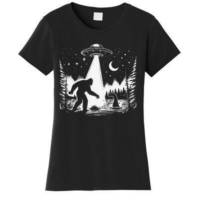 Bigfoot Loch Ness Monster & Ufo Alien Spaceship Women's T-Shirt