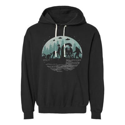 Bigfoot Loch Ness Monster With Mothman Aliens! Funny Cryptid Garment-Dyed Fleece Hoodie