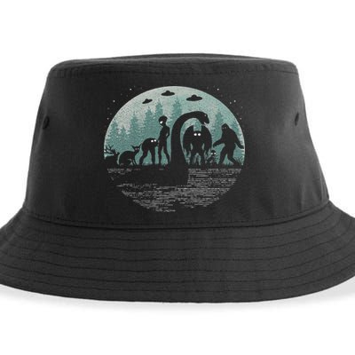 Bigfoot Loch Ness Monster With Mothman Aliens! Funny Cryptid Sustainable Bucket Hat