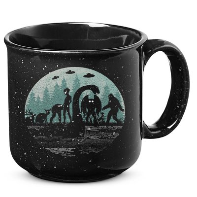 Bigfoot Loch Ness Monster With Mothman Aliens! Funny Cryptid 15oz Campfire Ceramic Mug