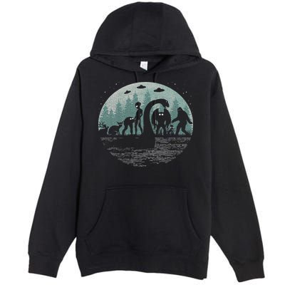 Bigfoot Loch Ness Monster With Mothman Aliens! Funny Cryptid Premium Pullover Hoodie