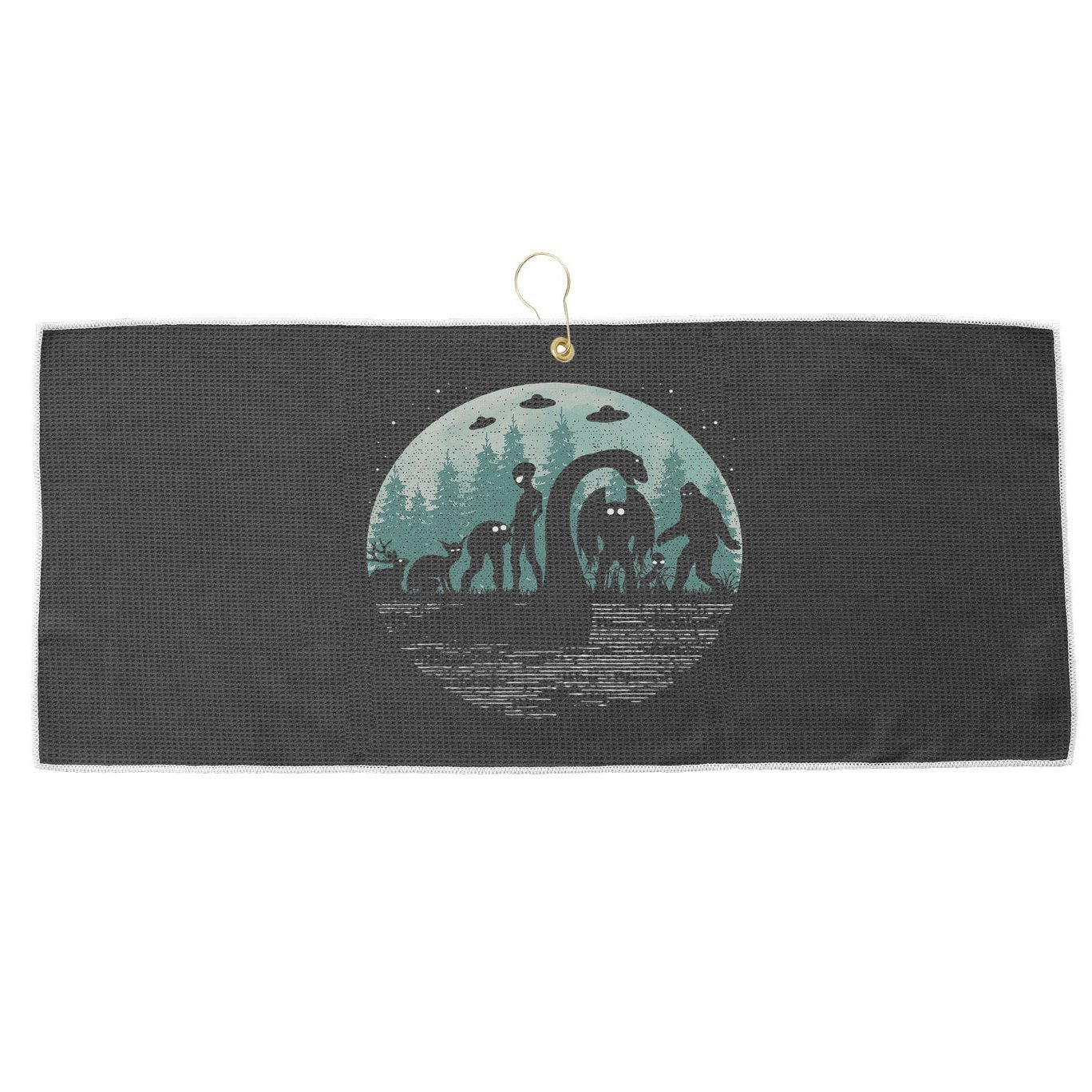 Bigfoot Loch Ness Monster With Mothman Aliens! Funny Cryptid Large Microfiber Waffle Golf Towel