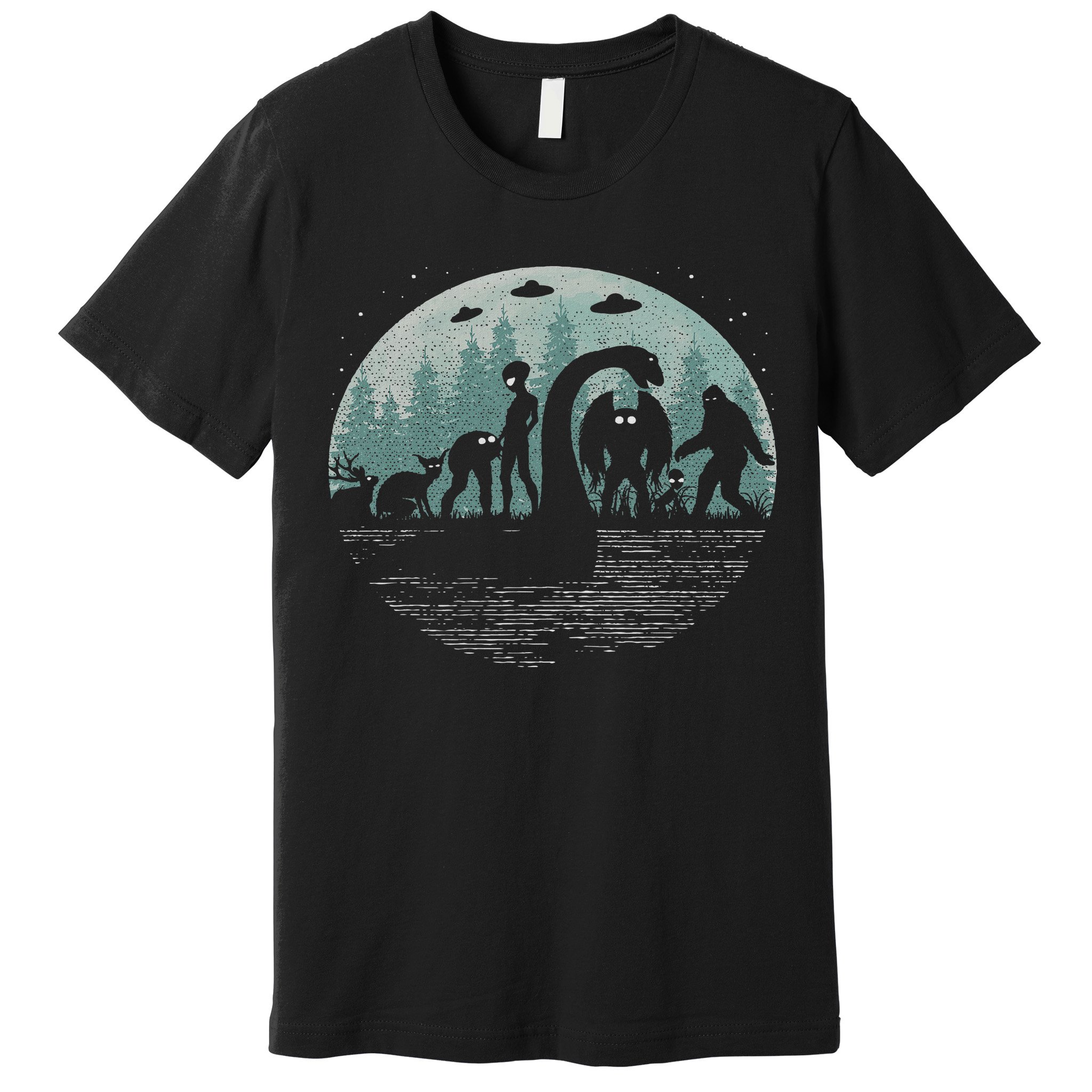 Bigfoot Loch Ness Monster With Mothman Aliens! Funny Cryptid Premium T-Shirt