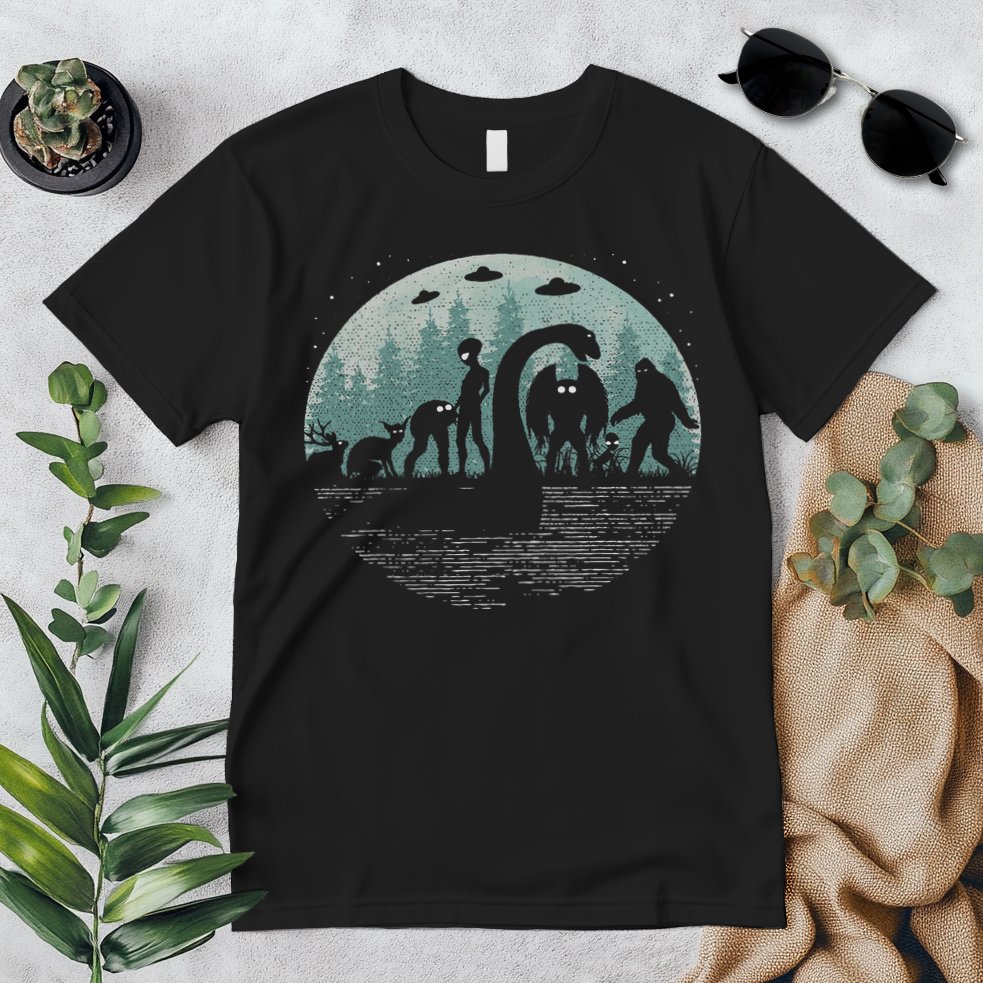 Bigfoot Loch Ness Monster With Mothman Aliens! Funny Cryptid Premium T-Shirt