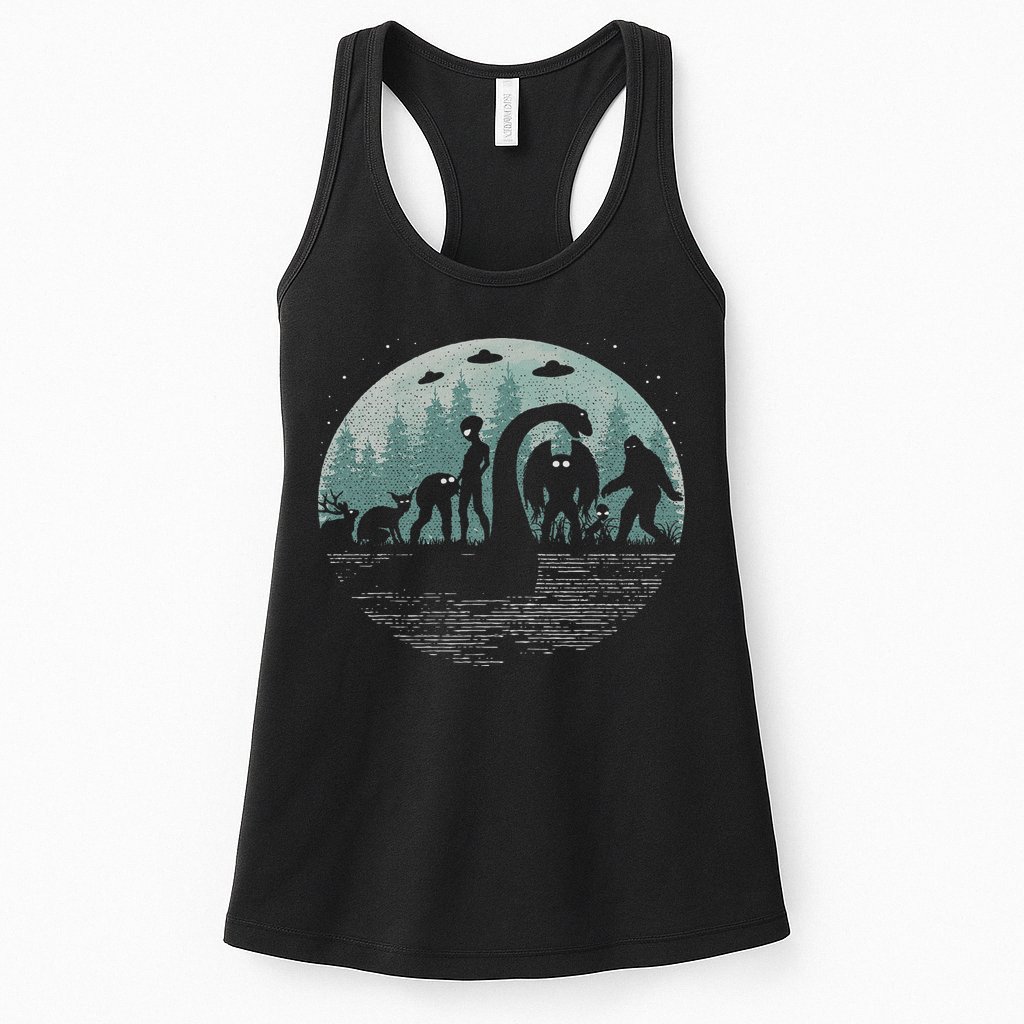 Bigfoot Loch Ness Monster With Mothman Aliens! Funny Cryptid Womens Tank Top