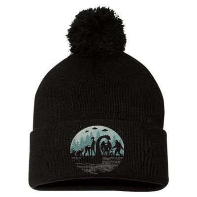 Bigfoot Loch Ness Monster With Mothman Aliens! Funny Cryptid Pom Pom 12in Knit Beanie