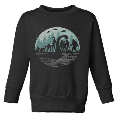 Bigfoot Loch Ness Monster With Mothman Aliens! Funny Cryptid Toddler Sweatshirt