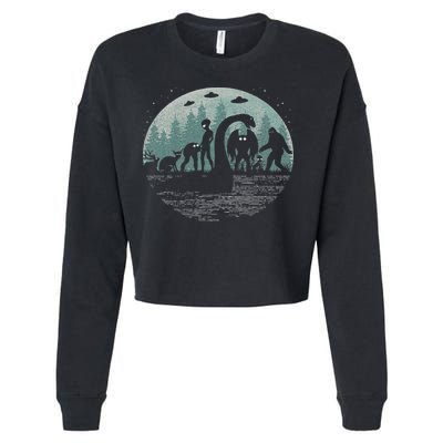 Bigfoot Loch Ness Monster With Mothman Aliens! Funny Cryptid Cropped Pullover Crew