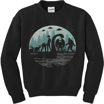 Bigfoot Loch Ness Monster With Mothman Aliens! Funny Cryptid Kids Sweatshirt