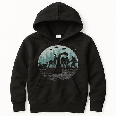 Bigfoot Loch Ness Monster With Mothman Aliens! Funny Cryptid Kids Hoodie