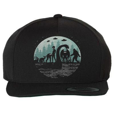 Bigfoot Loch Ness Monster With Mothman Aliens! Funny Cryptid Wool Snapback Cap