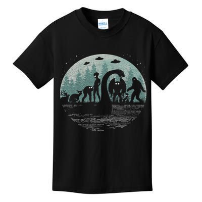 Bigfoot Loch Ness Monster With Mothman Aliens! Funny Cryptid Kids T-Shirt