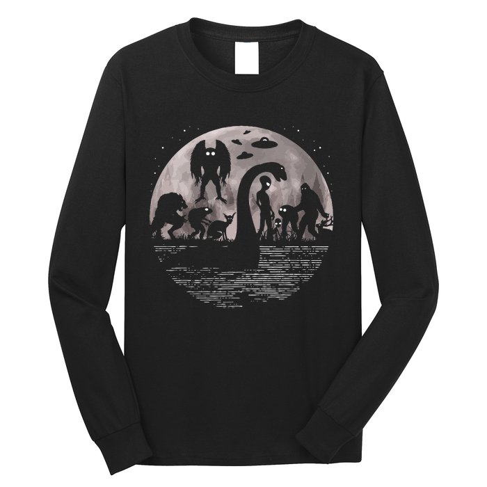 Bigfoot Loch Ness Monster Mothman And Aliens! Funny Cryptid Long Sleeve Shirt