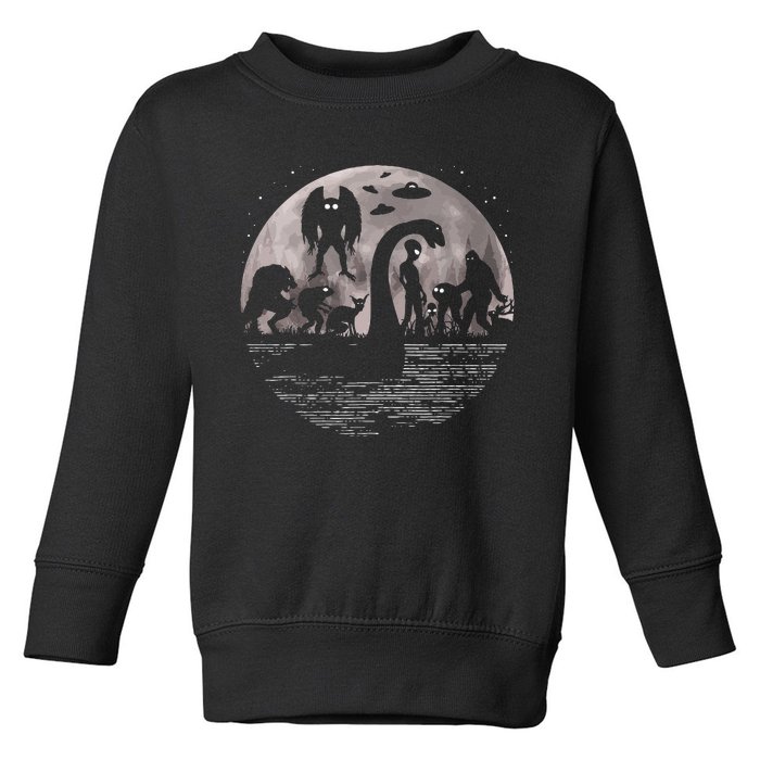 Bigfoot Loch Ness Monster Mothman And Aliens! Funny Cryptid Toddler Sweatshirt