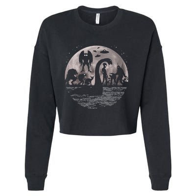 Bigfoot Loch Ness Monster Mothman And Aliens! Funny Cryptid Cropped Pullover Crew