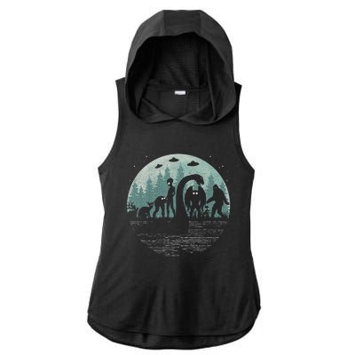 Bigfoot Loch Ness Monster With Mothman Aliens! Funny Cryptid Ladies PosiCharge Tri-Blend Wicking Draft Hoodie Tank