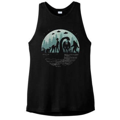 Bigfoot Loch Ness Monster With Mothman Aliens! Funny Cryptid Ladies PosiCharge Tri-Blend Wicking Tank