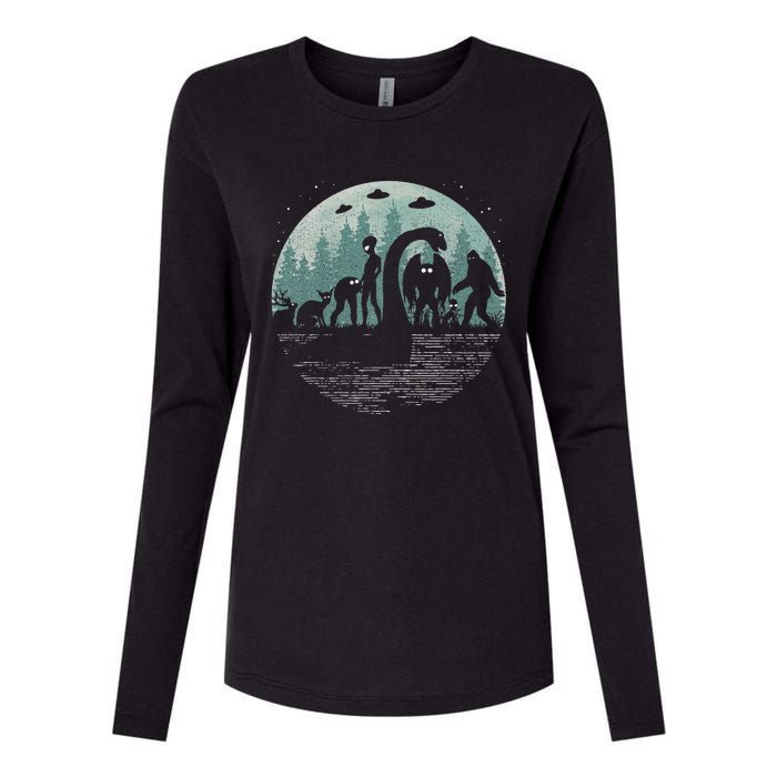 Bigfoot Loch Ness Monster With Mothman Aliens! Funny Cryptid Womens Cotton Relaxed Long Sleeve T-Shirt