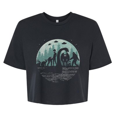 Bigfoot Loch Ness Monster With Mothman Aliens! Funny Cryptid Bella+Canvas Jersey Crop Tee